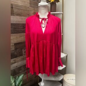 NWT Anthro Bright Pink Silky Split Neck Baby Doll